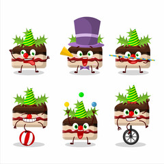 Cartoon character of slice of pudding cake christmas with various circus shows