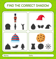 Find the correct shadows game with christmas icon. worksheet for preschool kids, kids activity sheet