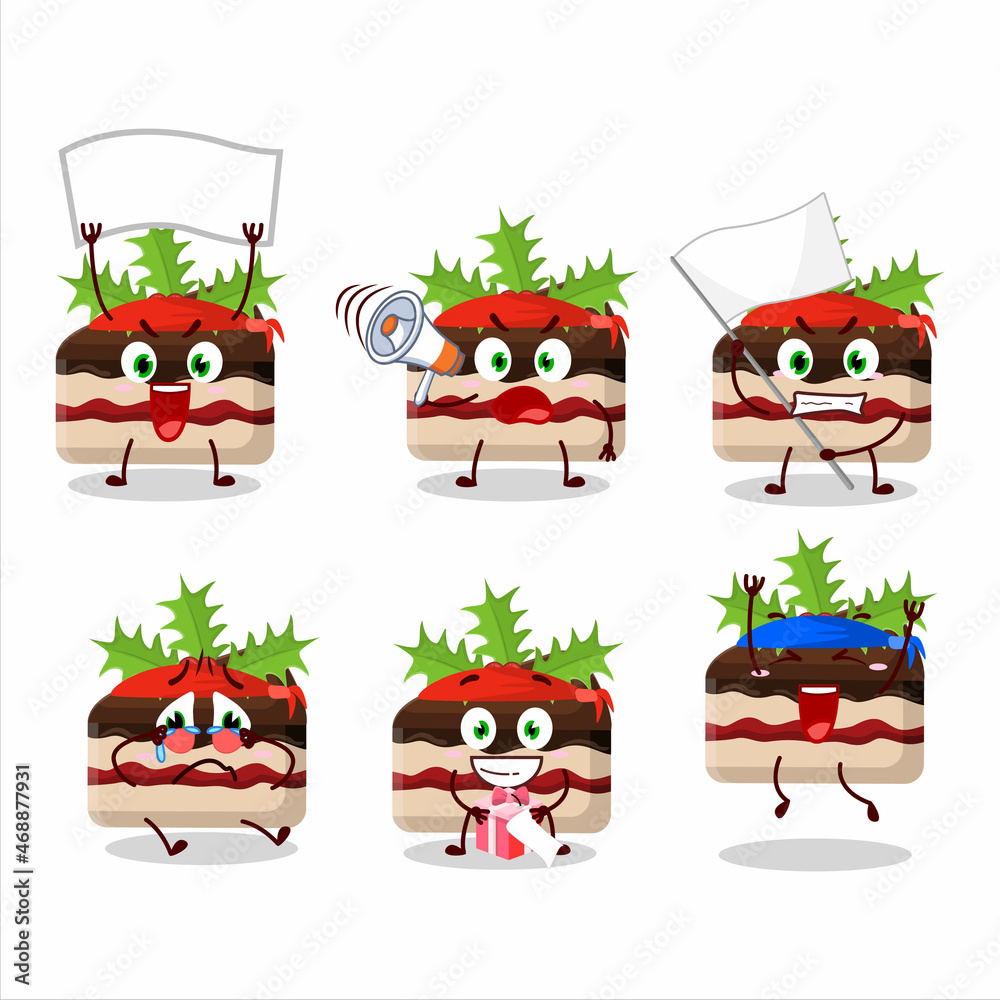 Sticker Mascot design style of slice of pudding cake christmas character as an attractive supporter