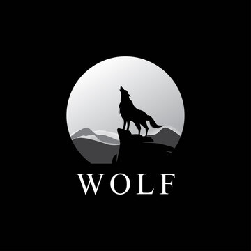 Wolf howls at the moon, Vector illustration