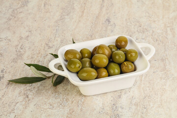 Tasty marinated olives in the bowl