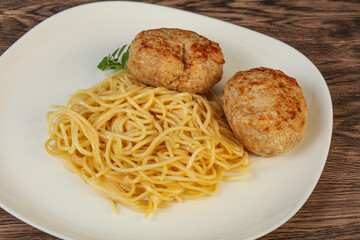 Spaghetti with homemade chicken cutlet