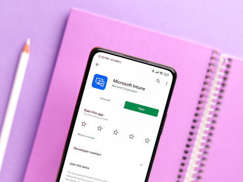 West Bangal, India - November 11, 2021 : Microsoft Intune logo on phone screen stock image.
