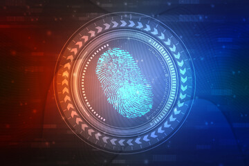 Abstract security system concept with fingerprint on technology background, Fingerprint Scanning Identification System. Biometric Authorization and Business Security Concept