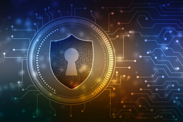 Protect and Security concept. Digital Shield on abstract technology background, Cyber security and information or network protection. Future technology web services for business and internet project