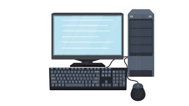 Computer. Computer usage animation, alpha channel enabled. Cartoon