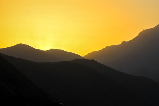 Sunset behind the mountains, Haraz Road, Iran