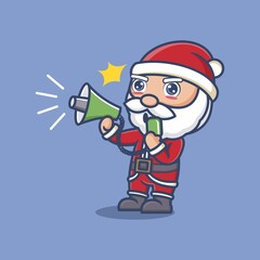 cute cartoon santa claus protesting using megaphone. vector illustration for mascot logo or sticker