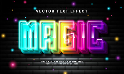 Magic 3D text effect. Editable text style effect with colorful light theme, suitable for magic show needs .
