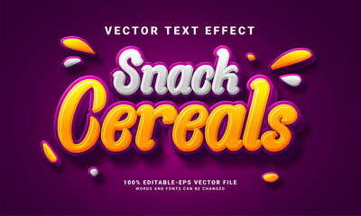 Snack cereals 3D text effect. Editable text style effect with food menu theme. Suitable for food promotion needs.