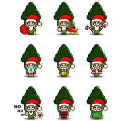 vector cartoon character mascot cute green broccoli vegetable costume set christmas bundle