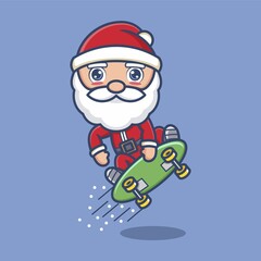 cute cartoon santa claus playing skateboard. vector illustration for mascot logo or sticker