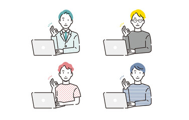 OKポーズパソコン男性セット