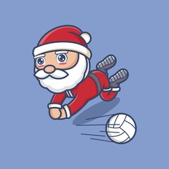 cute cartoon santa claus playing volleyball. vector illustration for mascot logo or sticker