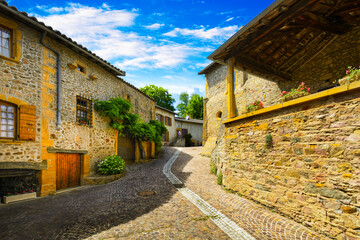 Small street of Ternand village in Beaujolais land
