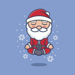cute cartoon santa claus yoga style meditation. vector illustration for mascot logo or sticker