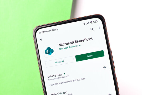 West Bangal, India - November 11, 2021 : Microsoft SharePoint logo on phone screen stock image.