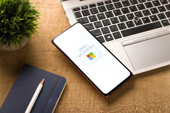 West Bangal, India - November 11, 2021 : Microsoft store logo on phone screen stock image.