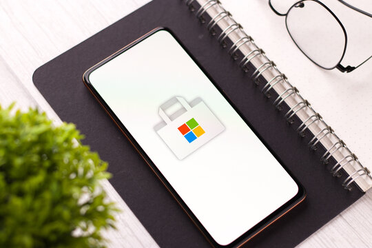 West Bangal, India - November 11, 2021 : Microsoft store logo on phone screen stock image.