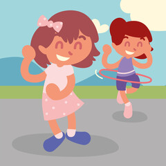 girls playing with hula hoop