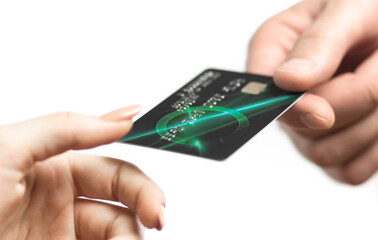 Man hand passing credit card