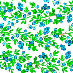 Blueberries seamless pattern. Watercolor vintage illustration. Isolated on a white background. For your design.