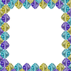 Square frame made of colored crystals. A frame made of magical multicolored gemstones. Vector