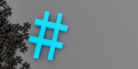 Fototapeta premium Blue Hashtag symbol with copy space. 3D Rendering.