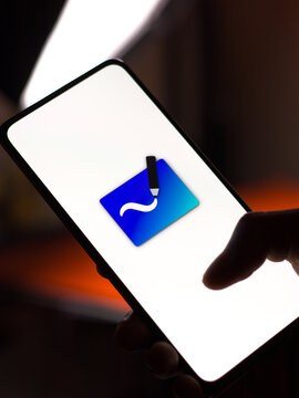 West Bangal, India - November 11, 2021 : Microsoft whiteboard logo on phone screen stock image.