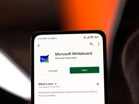 West Bangal, India - November 11, 2021 : Microsoft whiteboard logo on phone screen stock image.