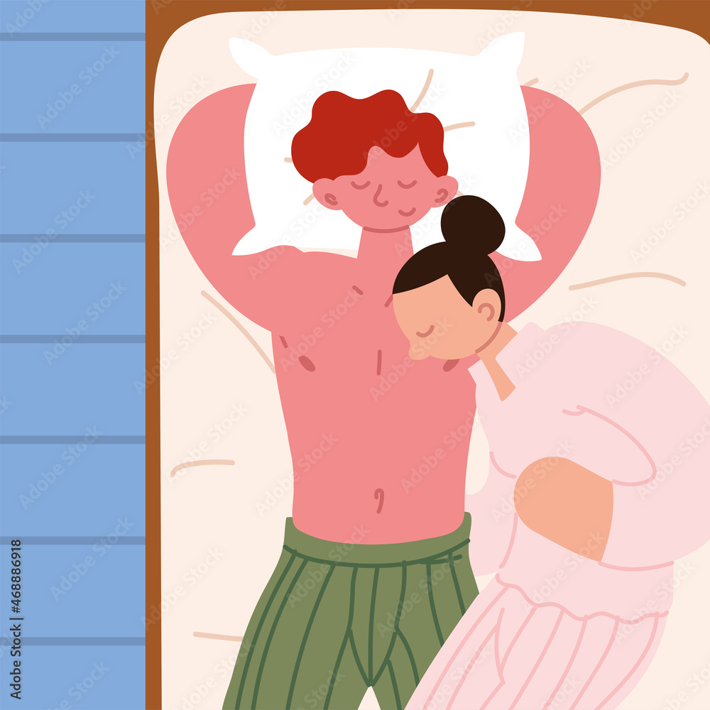 Sticker sleeping couple cartoon