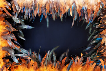 Black background with feathers around. Feathers are isolated on a black background.