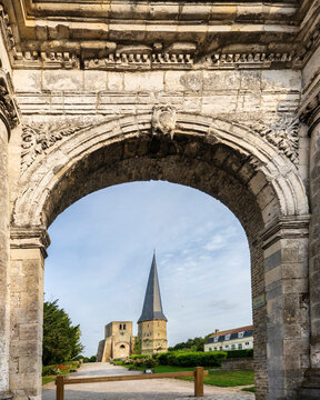 Marble Gate and Tour Pointue of St Winnoc abbey in Bergues