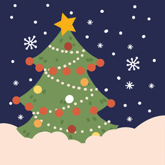 christmas tree and snow