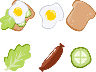 drawn with an illustration of breakfast dishes. Vector illustration