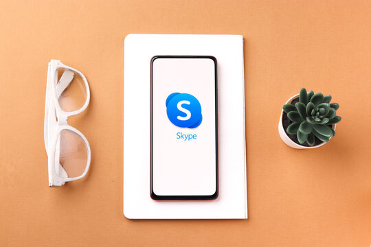 West Bangal, India - November 11, 2021 : Skype logo on phone screen stock image.