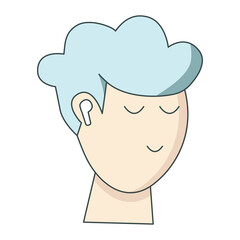 Boy with headphones isolated on white background. Nice guy with blue hair. Vector illustration
