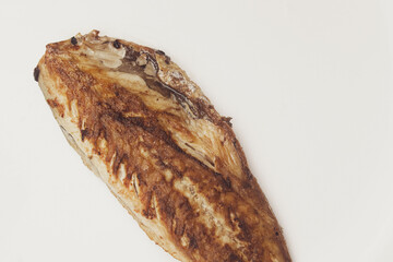 macro isolated fried fish. cooked fish 