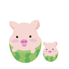 Obraz na płótnie Canvas cute pig cartoon isolated on white background Vector illustration, cute pig in watermelon.