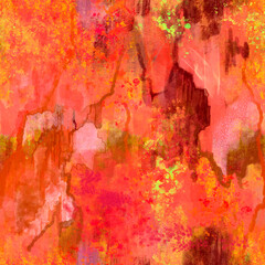 Modern abstract painted seamless pattern of splashes drops smudges spots blots Shades of red pink orange