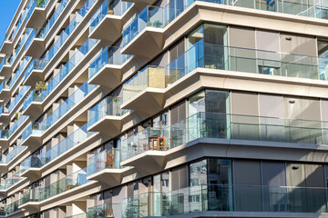 Fototapeta premium Modern apartment building with a lot of glass seen in Berlin, Germany