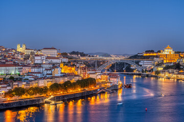 Porto with the river Douro before sunrise