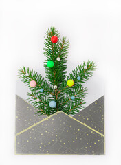 christmas fir branch with bright balls