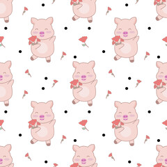 cute pig seamless pattern background, vector illustration