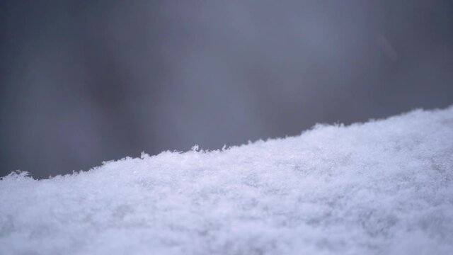snowdrift in heavy snowfall, slow motion close-up