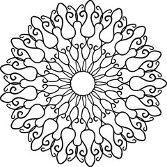 Black and white mandala design, meditation, yoga, icon, vector, illustration, coloring page 