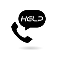Help phone call icon with shadow isolated on white background