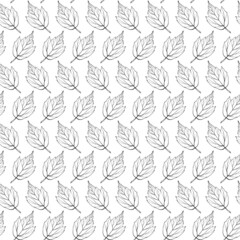 Falling leaves seamless pattern. Monochrome foliage boundless background. Black and white botanic endless texture. Leaves repeating surface design. Black and white herbal backdrop.
