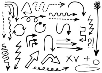 Doodle vector arrows set.  Hand drawn, Isolated 