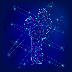 Global logistics network concept. Communications network map Benin on the world background. Map of Guatemala with nodes in polygonal style. EPS10. 